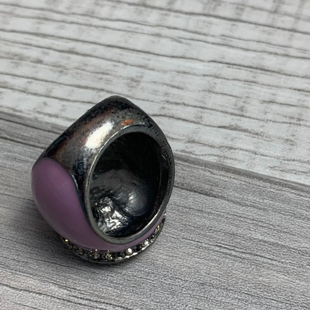 Vintage Purple Enamel Statement Ring Blue Clear Rhinestone Cocktail Dome Sz 5.5